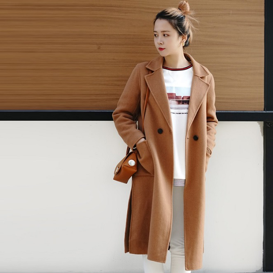 For J - Double-Breasted Pocketed Plain Coat - Ivory/One Size