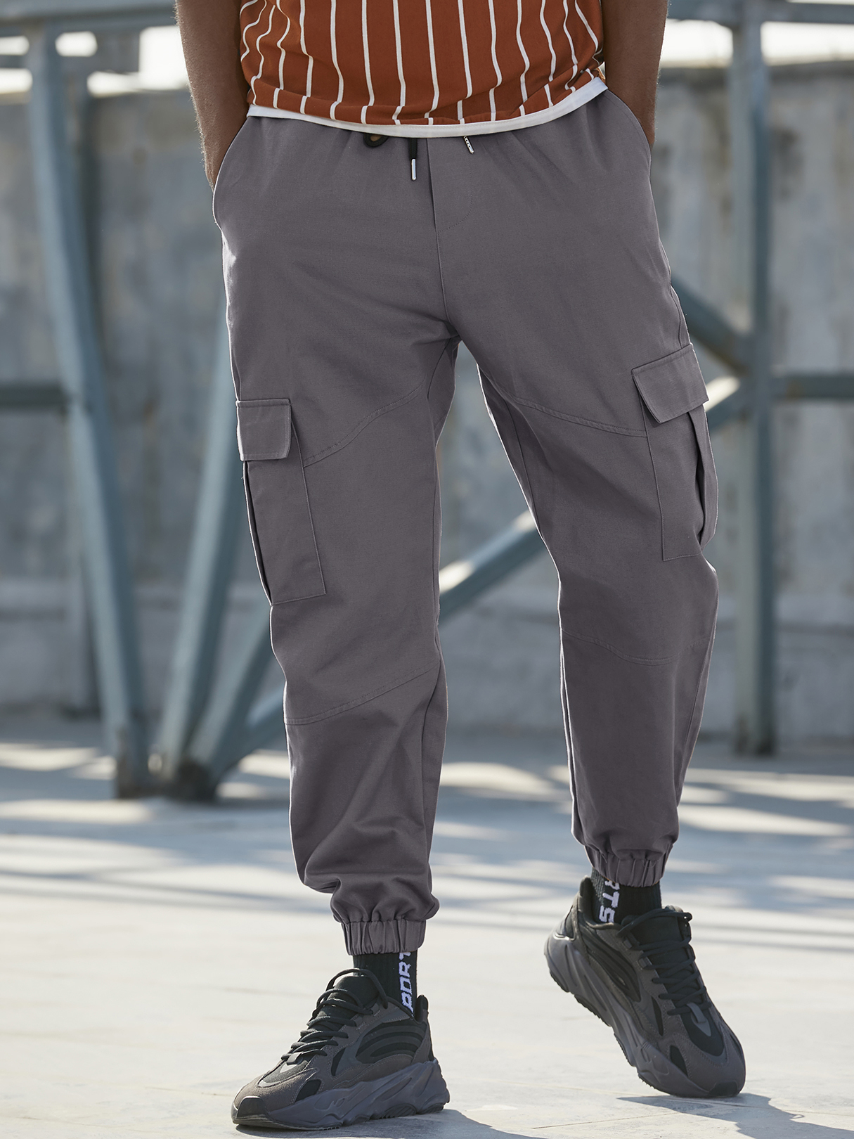 KOYYE Men Fashion Multi Pocket Drawstring Utility Casual Pants