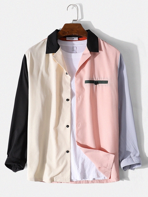 Newchic Men Multi-Color Patchwork Casual Shirt
