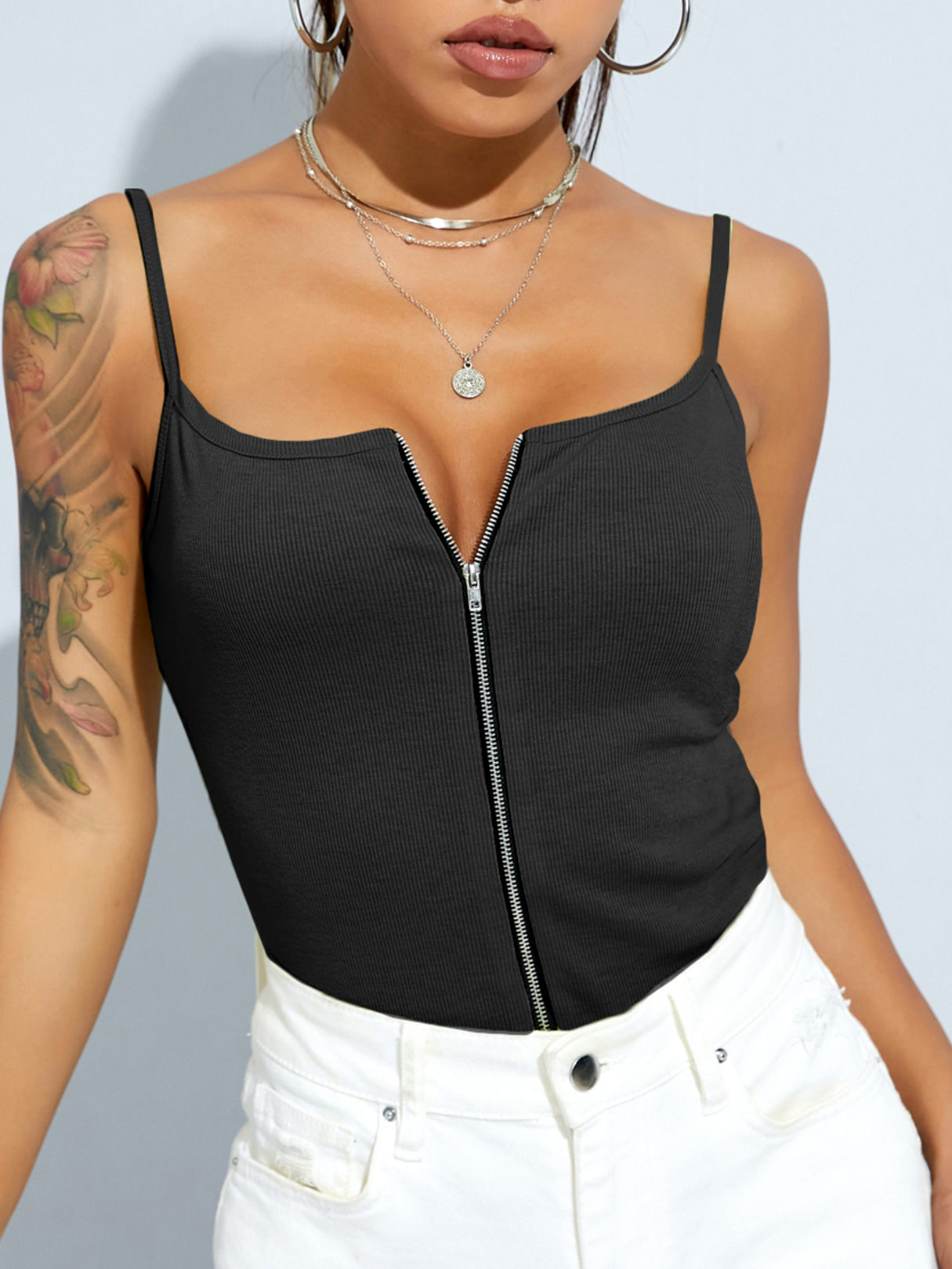 YOINS Zip Design Round Neck Sleeveless Cami