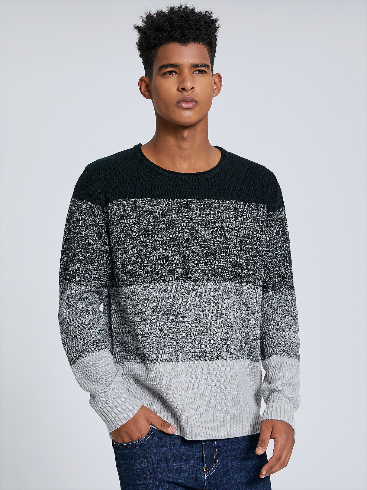 Men Comfortable Crew Neck Color Block Sweater