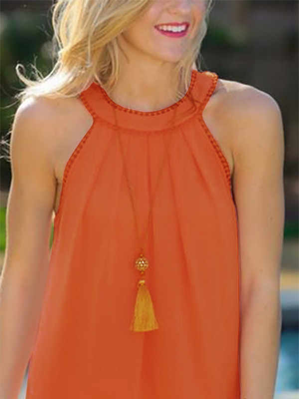 Orange Hollow Out Back Lace Detail Tank Top