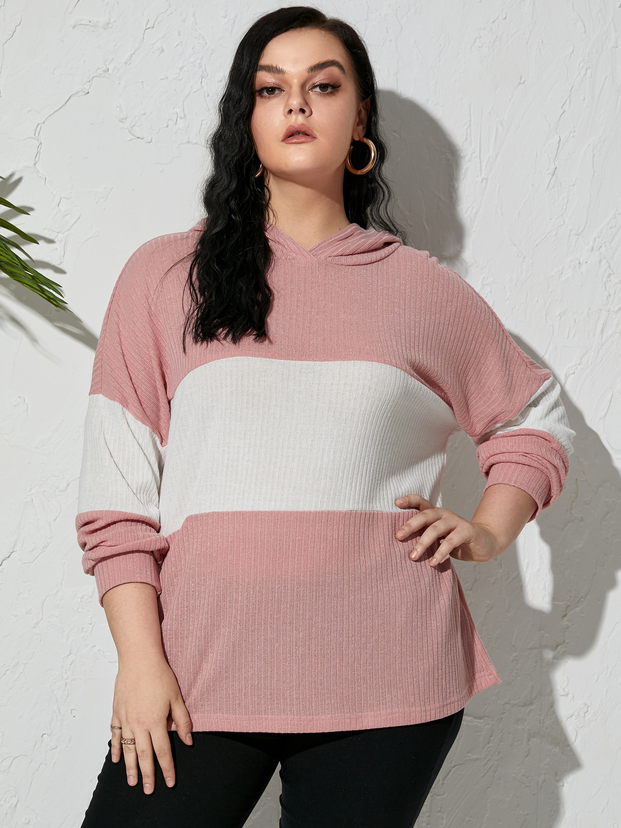 YOINS Plus Size Hooded Color Block Patchwork Design Sweatshirt