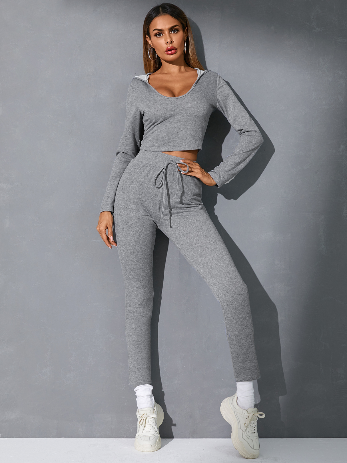 YOINS Drawstring Hooded Design Long Sleeves Tracksuit