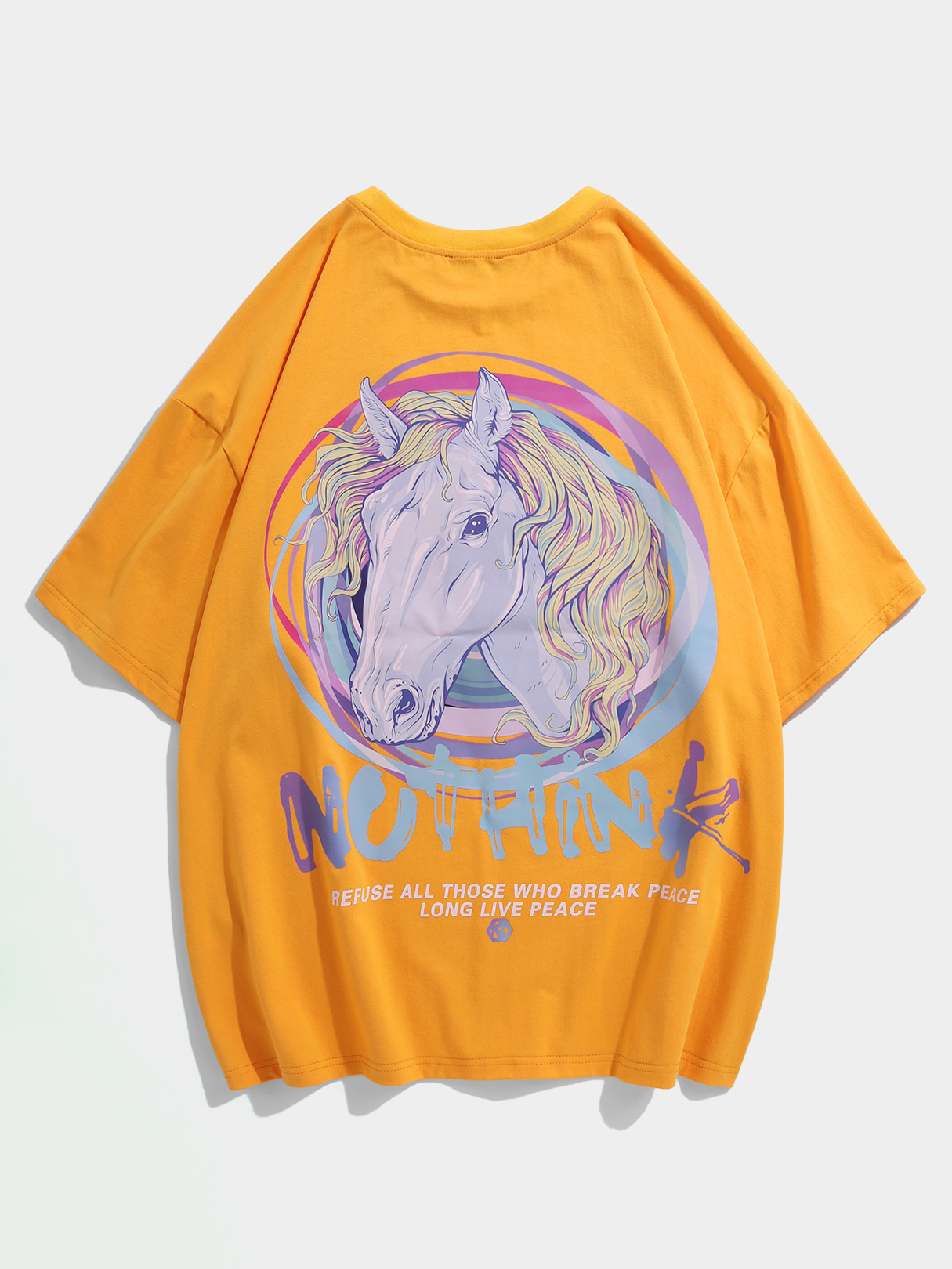 Men Back Cartoon Horse And Letter Summer T-shirt