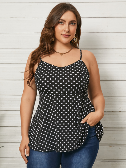 YOINS Plus Size Black Spaghetti Polka Dot Backless Design Sleeveless Cami