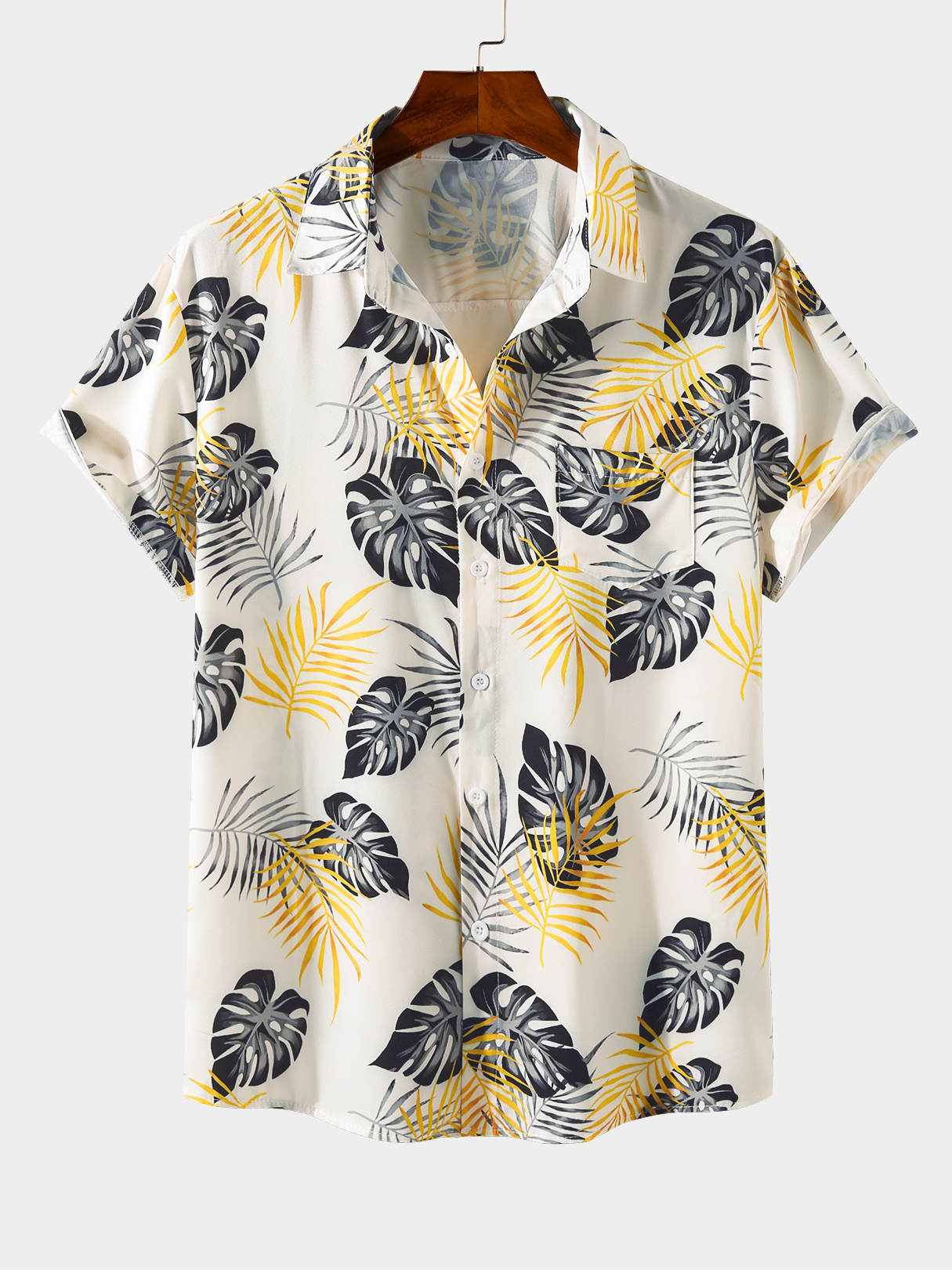 Men Holiday Tropical Printing Pocket Shirt