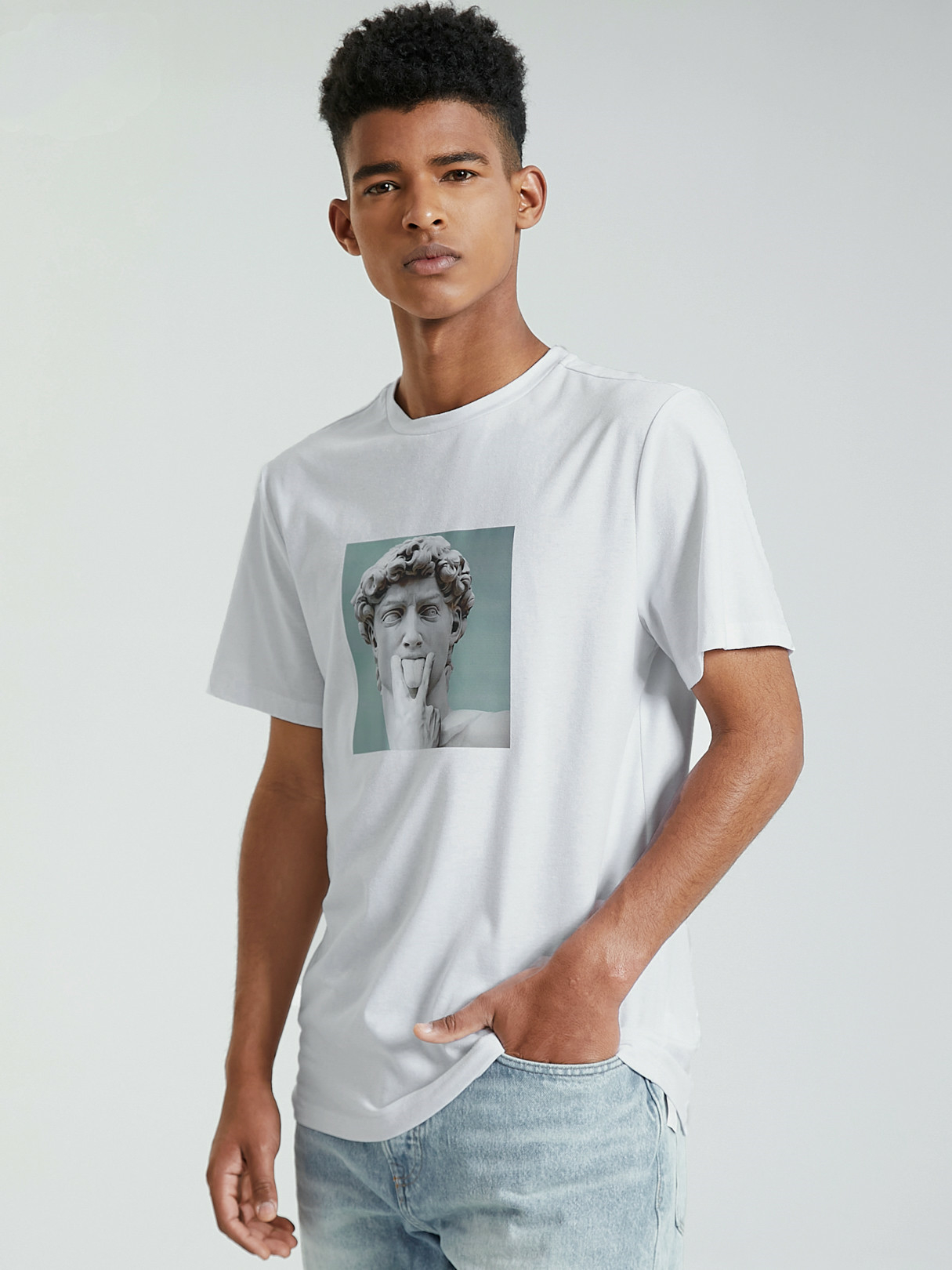 KOYYE Men Casual Graphic Figure Print T-Shirt
