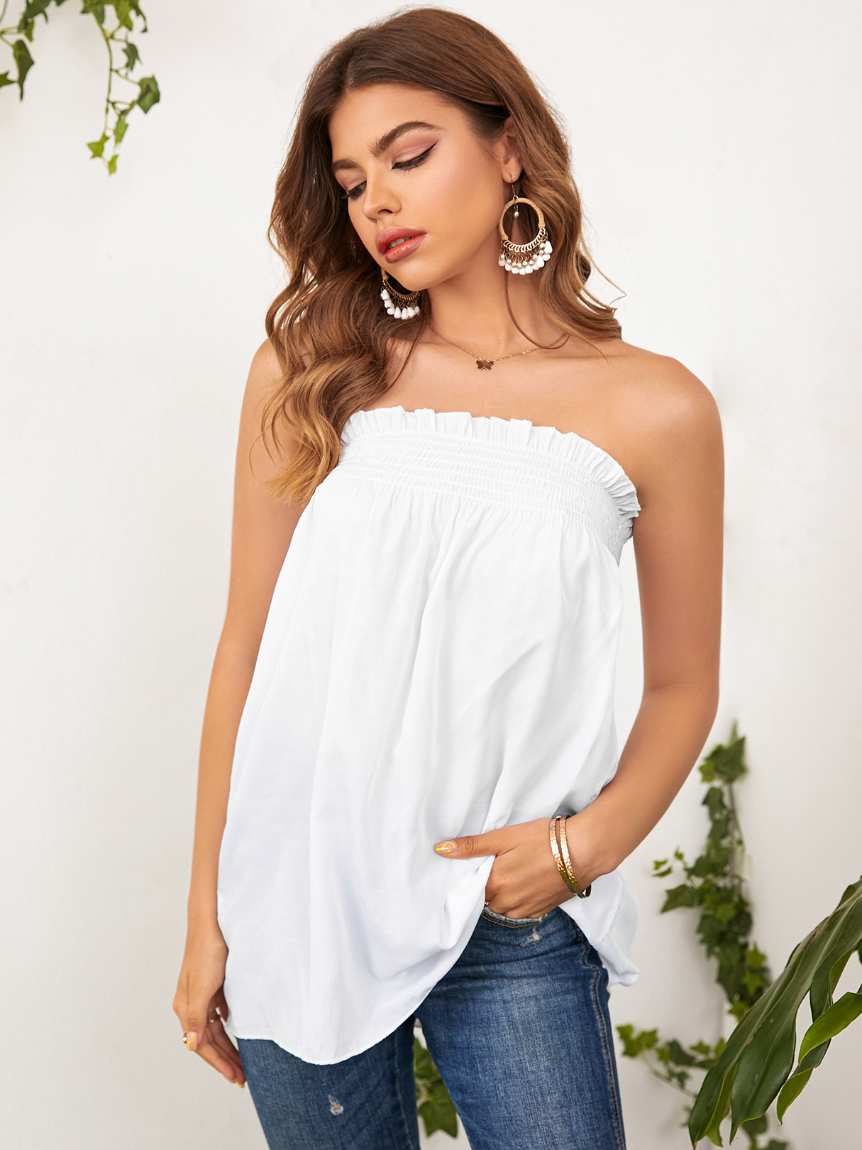 Strapless Pleated Design Sleeveless Tube Cami