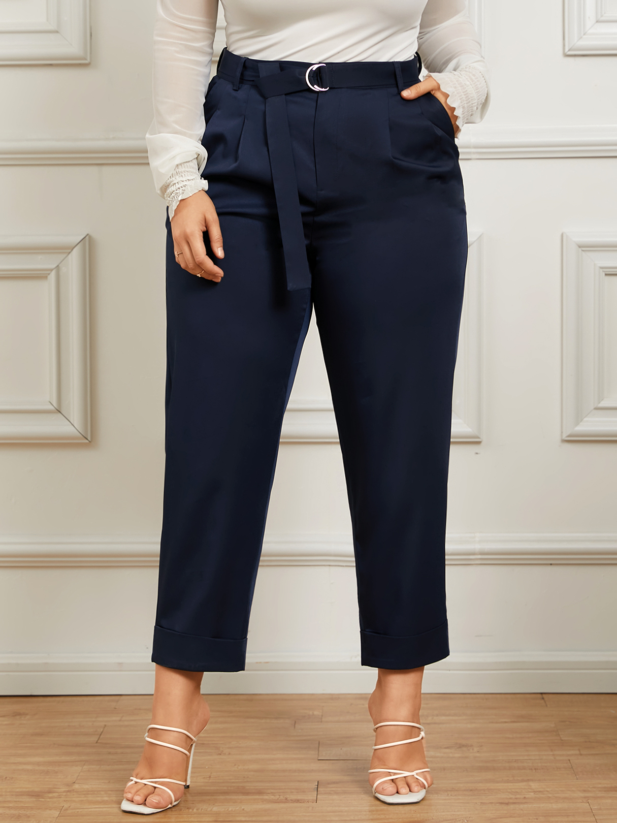 YOINS Plus Size Belt Design Side Pocket Pants