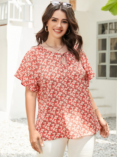 YOINS Plus Size Tie-up Design Short Sleeves Blouse