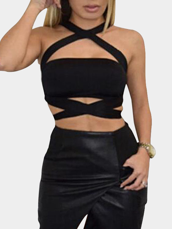 Black Sexy Crop Top with Cutout Details