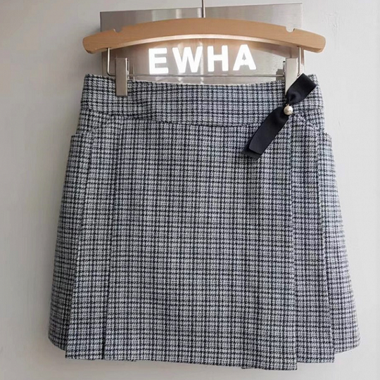 Seoulflash - Wool-Blend Inset Mini Skirt - Plaid/One Size