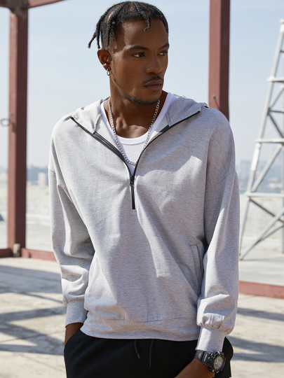 BASICS KOYYE Men Solid Color Color Half Zipper Pullover Hoodie