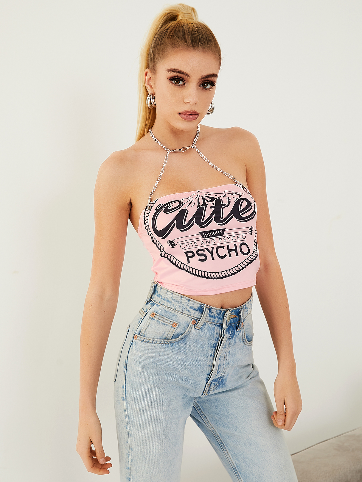 YOINS Letter Chain Design Halter Sleeveless Cami