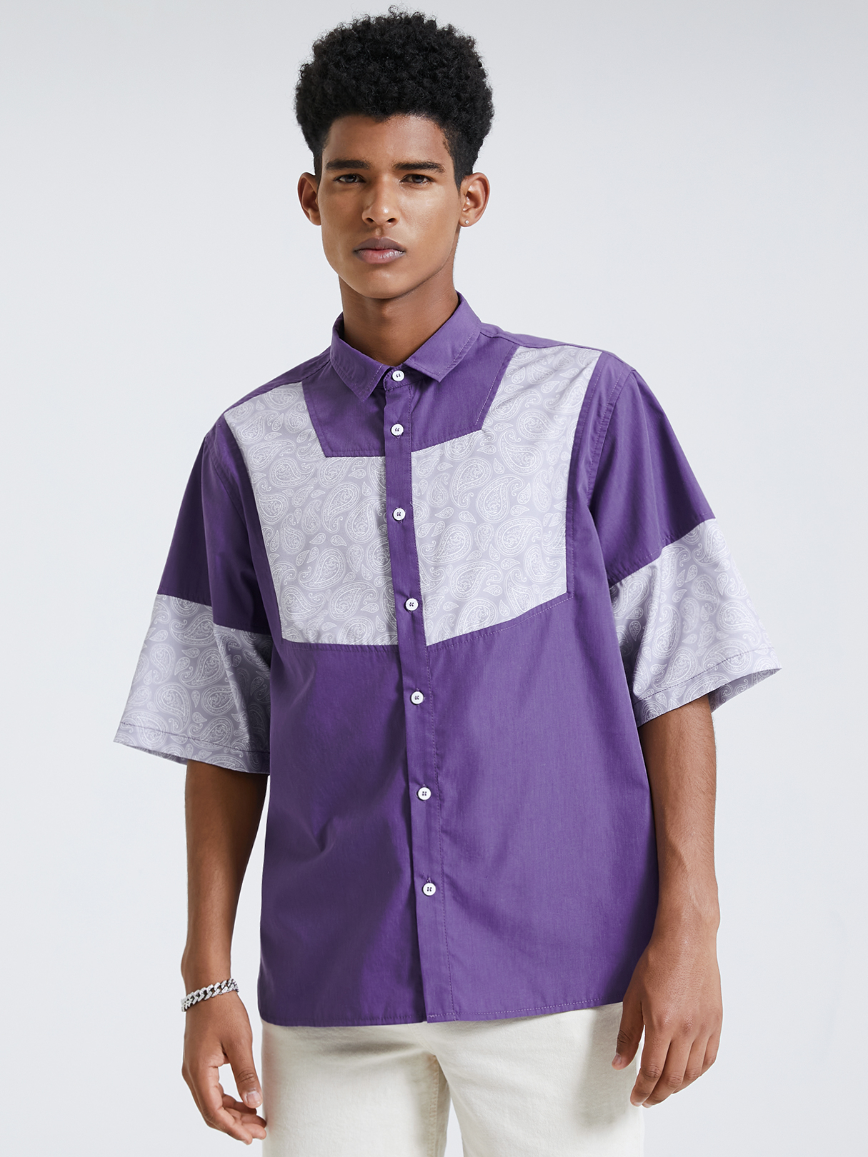 Men Casual Paisley Print Patchwork Shirt