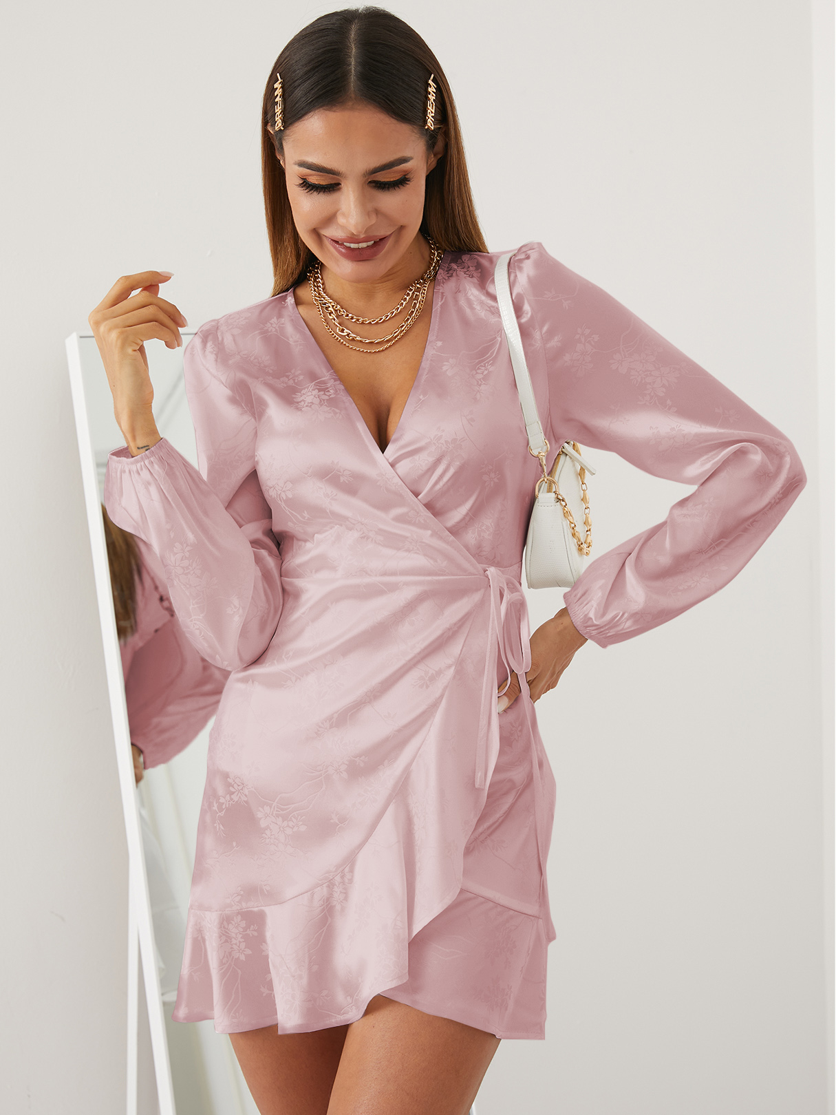 YOINS Jacquard Wrap design Mini Dress