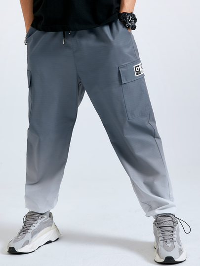 Men Gradient Color Drawstring Elastic Waist Cargo Pants