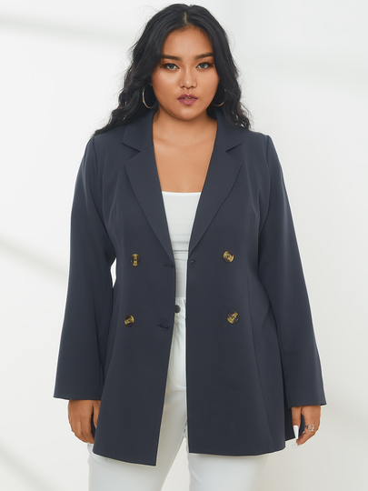 YOINS Plus Size Lapel Collar Belt Design Long Sleeves Blazer
