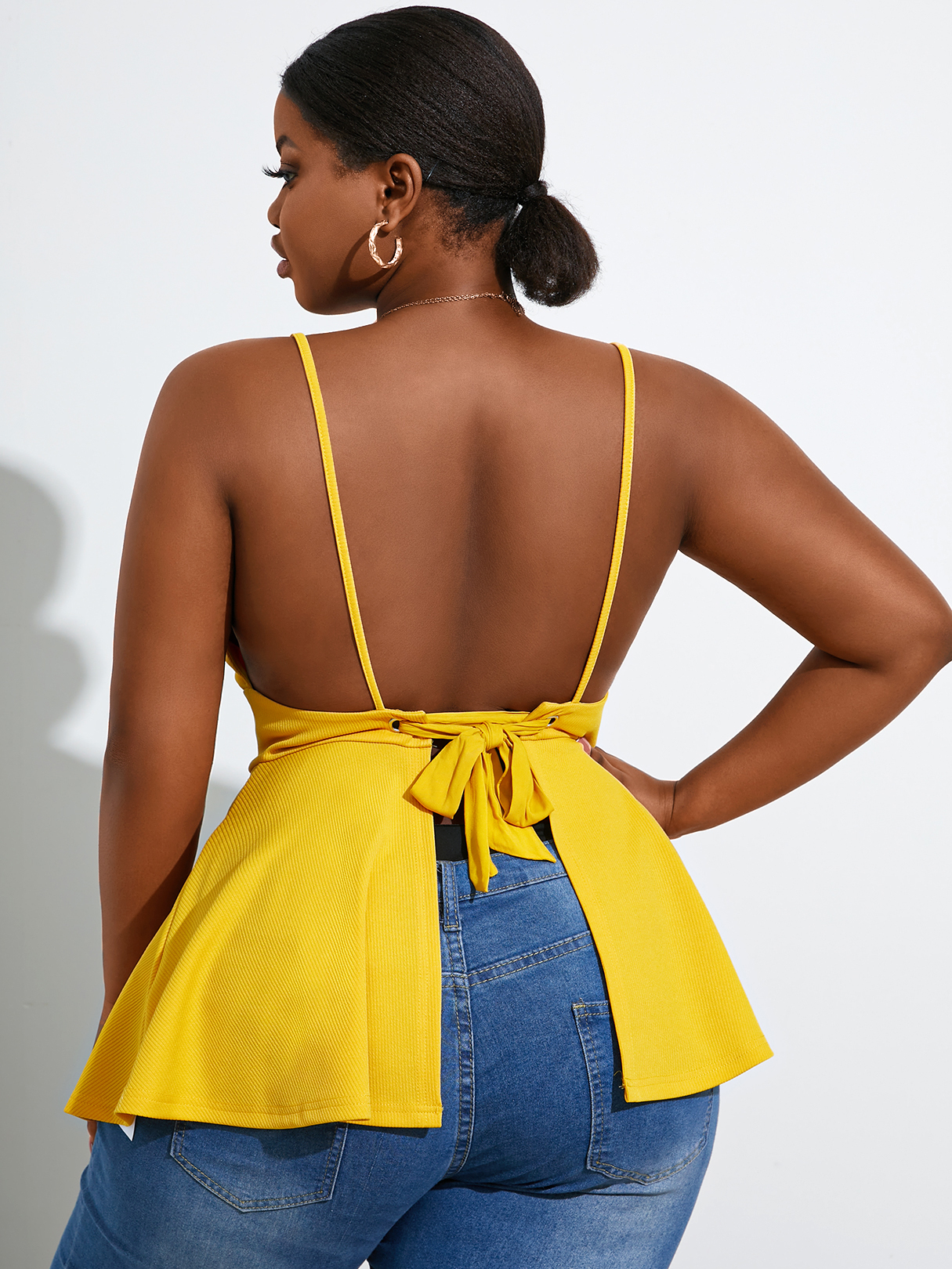 YOINS Plus Size Backless Design Spaghetti Strap Lace-up Design Cami