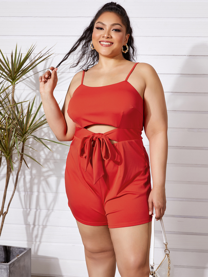 YOINS Plus Size Cut Out Tie-up Design Spaghetti Sleeveless Playsuit