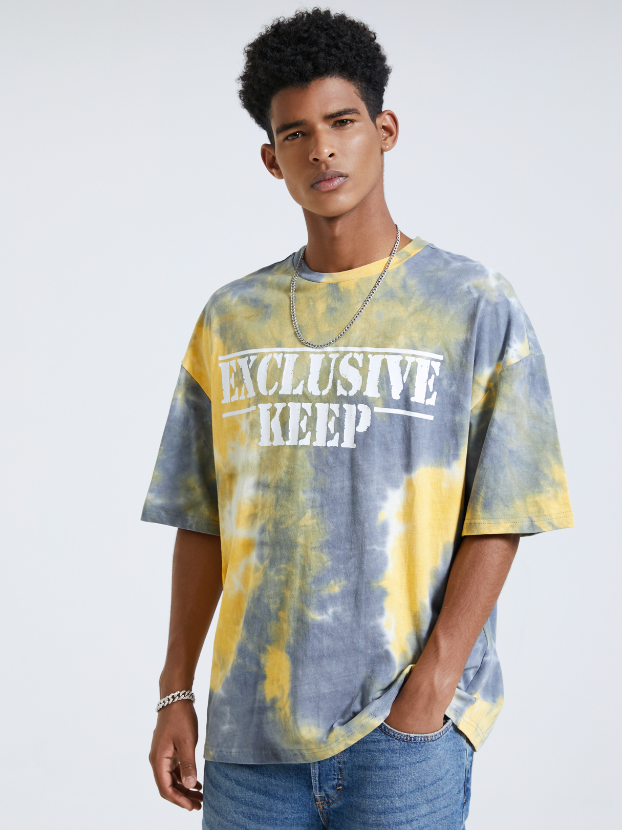 Men 100% Cotton Comfortable Tie Dye And Letter Print T-Shirt