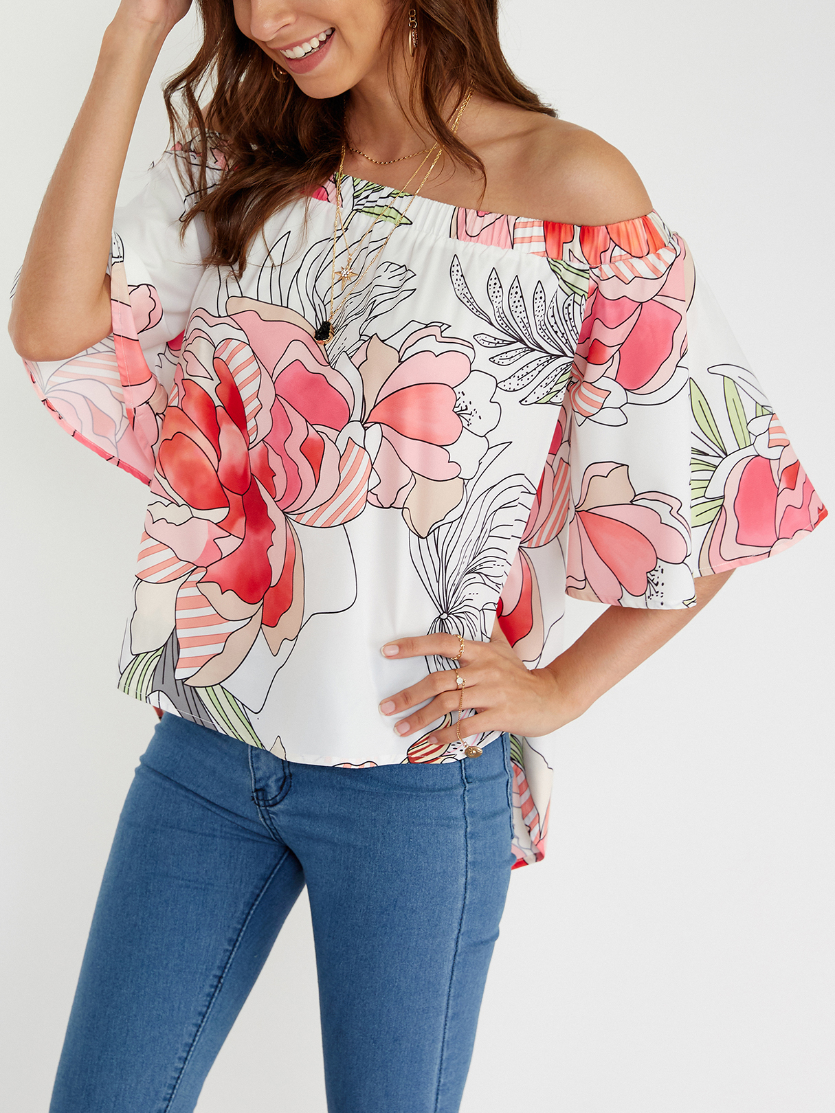 Random Floral Off The Shoulder Blouse