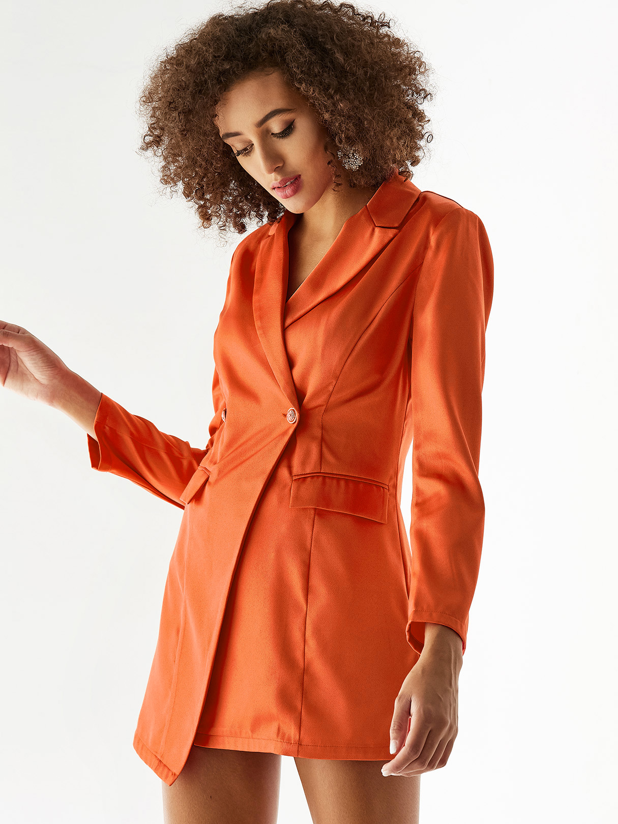 YOINS Orange Lapel Collar Button Design Long Sleeves Blazer