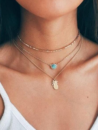 Silver Pineapple Pendant Multi-layer Necklace