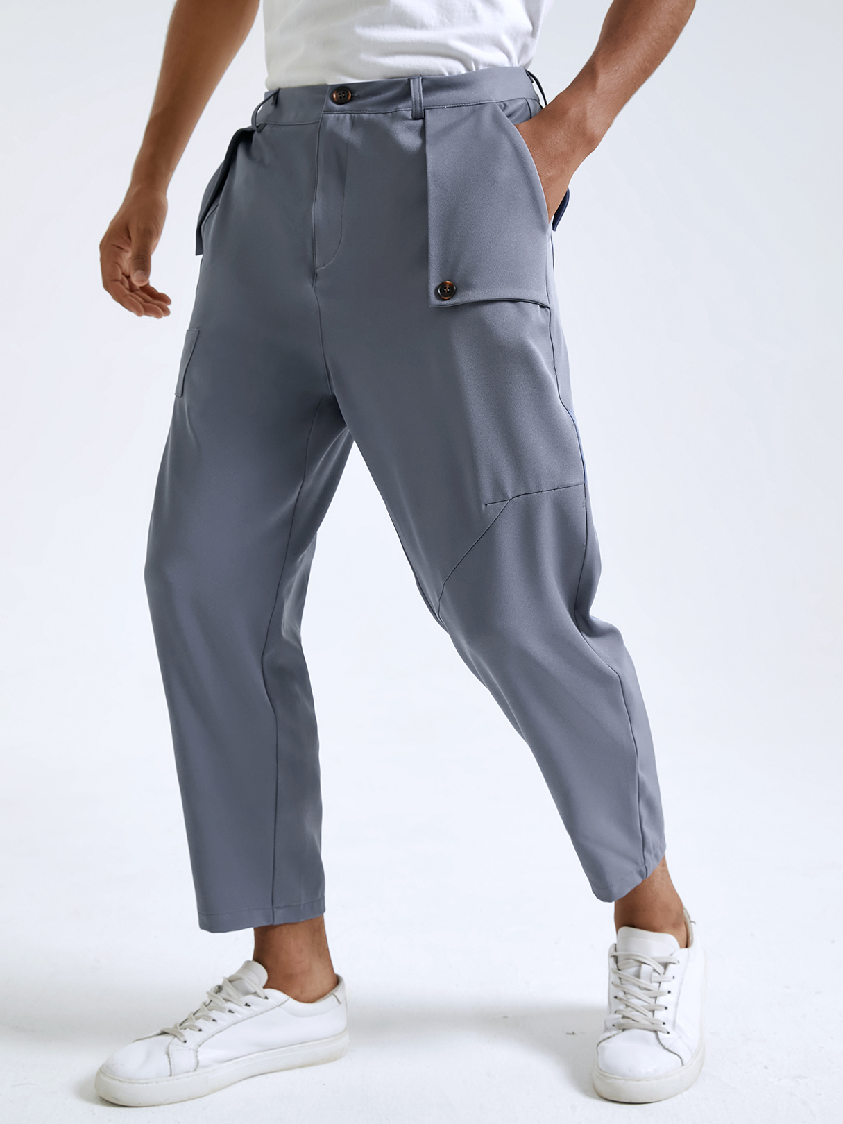 Men Fashion Casual Button Design Casual Pants