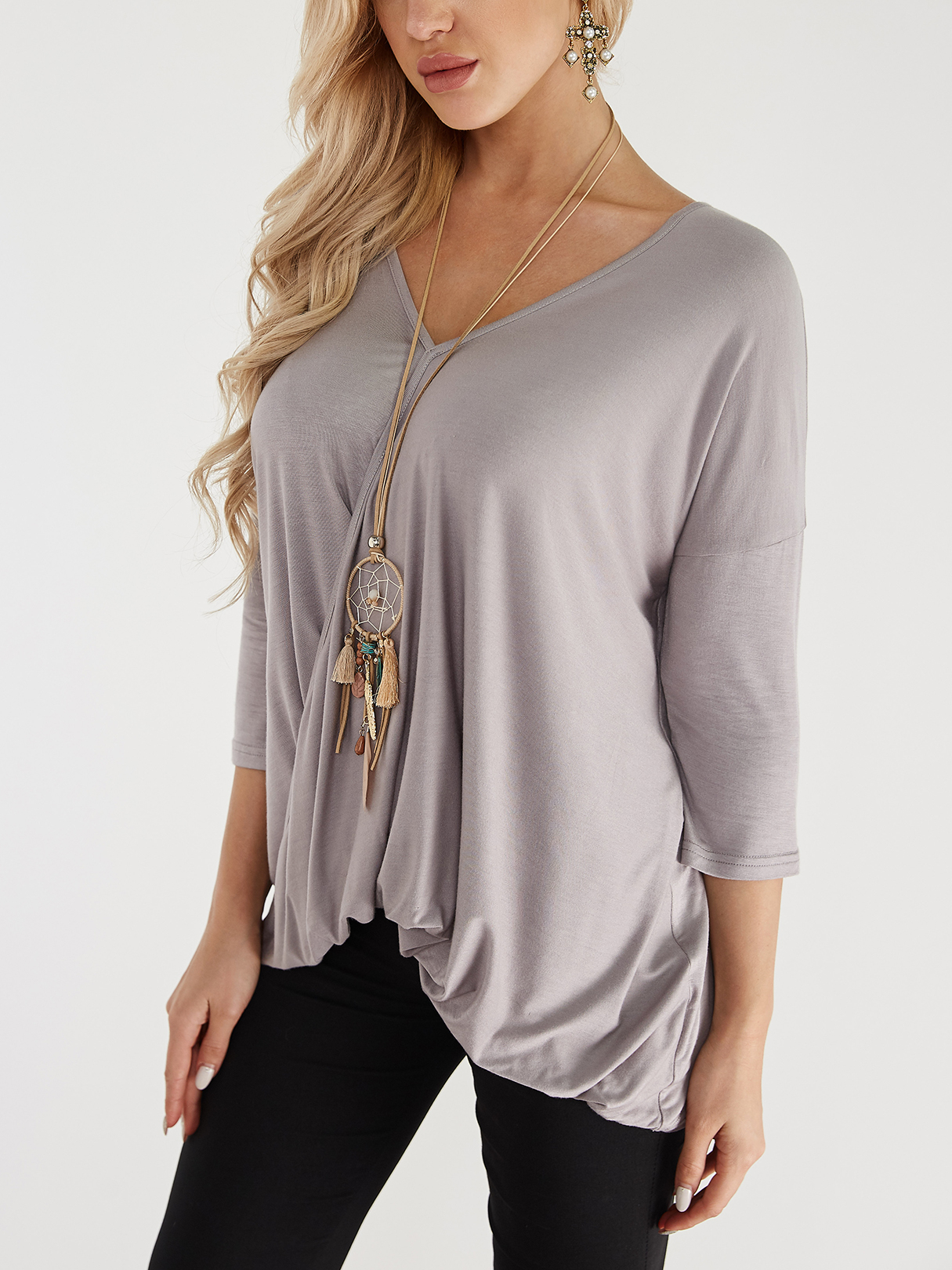 Grey Crossover Design Half Sleeves T-shirts