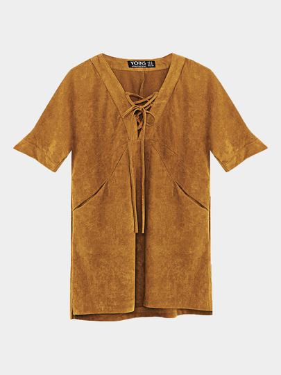 Suede Lace-up T-shirt