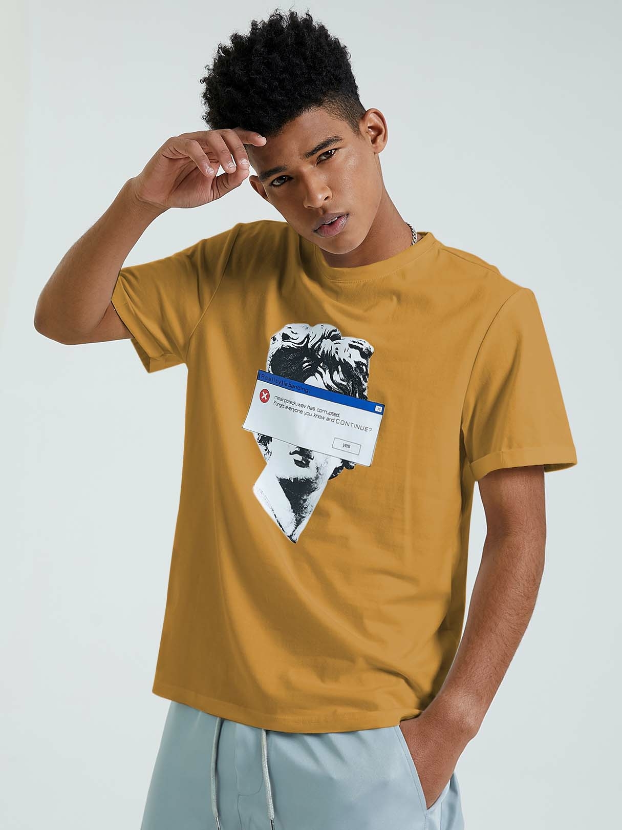 KOYYE Men Casual Figure Graphic Print T-Shirt