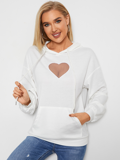 YOINS Heart Mesh Patchwork See Through Design Hoodie