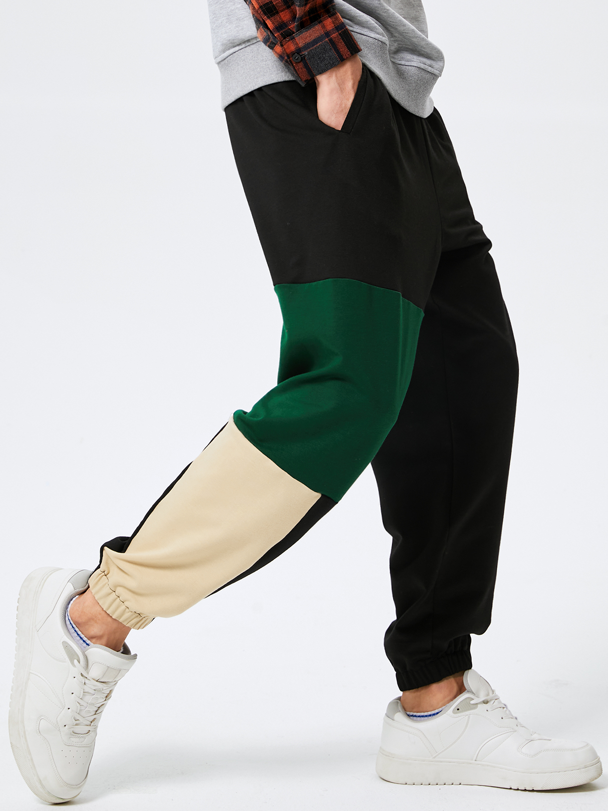 Men Casual Color Block Print Drawstring Cargo Pants