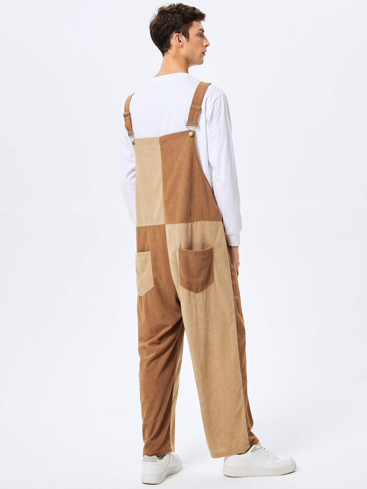Men Casual Color Block Patchwork Sleeveless Suspender Overalls Jumpsuit