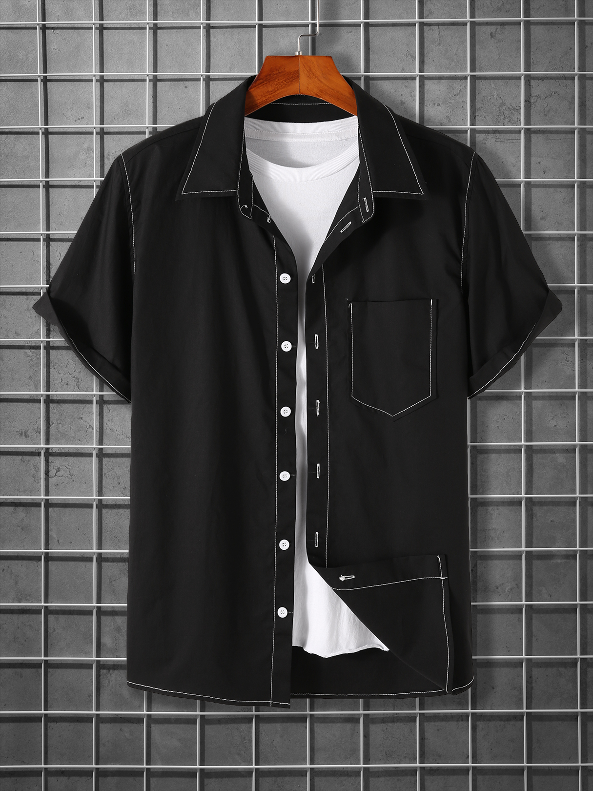 KOYYE Men Casual Plain Pocket Shirt