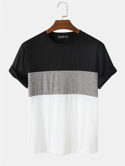 Newchic Men Color Block Patchwork Short Sleeve T-Shirt