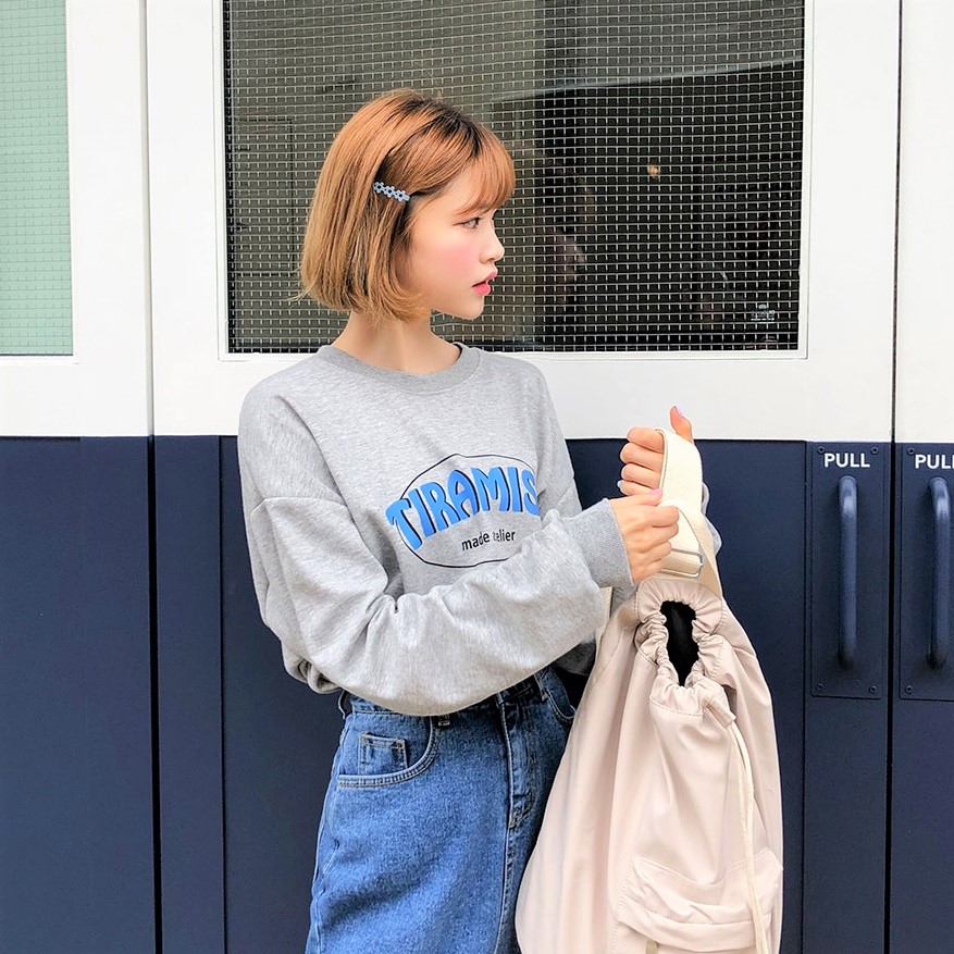 Icecream12 - Round-Neck Lettering Print Pullover - Ivory/One Size