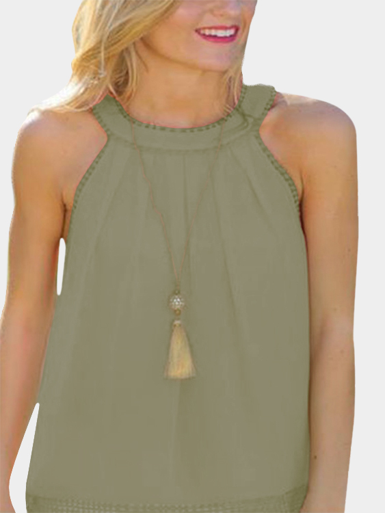 Green Hollow Out Back Lace Detail Tank Top