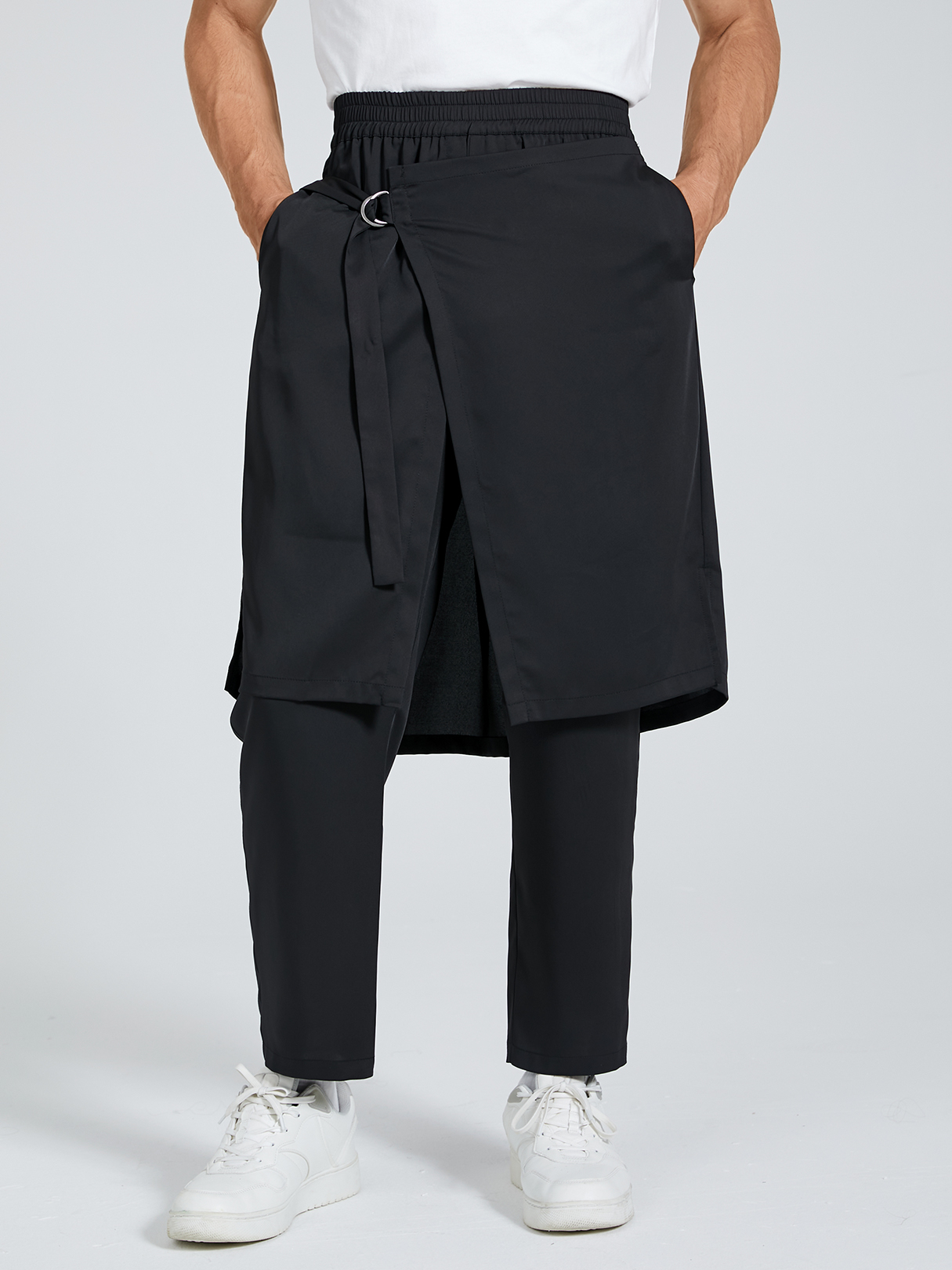 Men Japanese Style Tiered Design Elastic Waist Casual Pants
