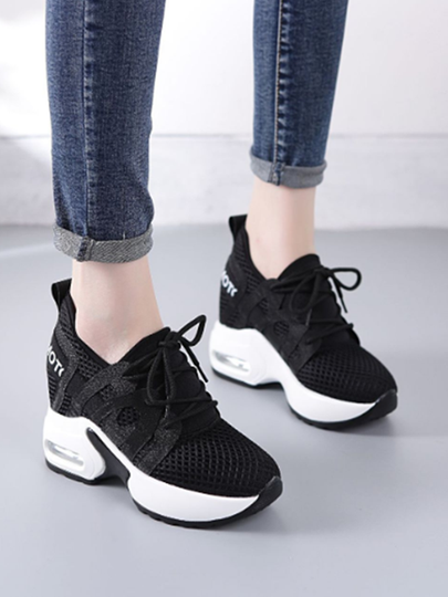 Increased Mesh Sheer Lace-up Sneakers
