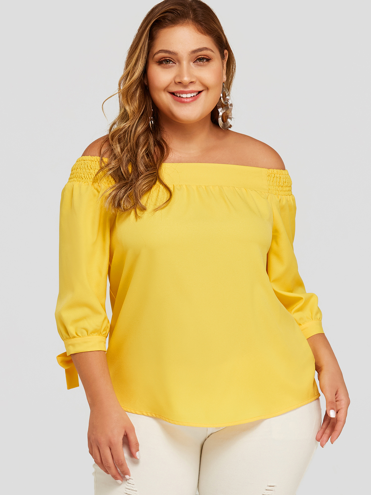 Plus Size Elastic Strap Off The Shoulder Top