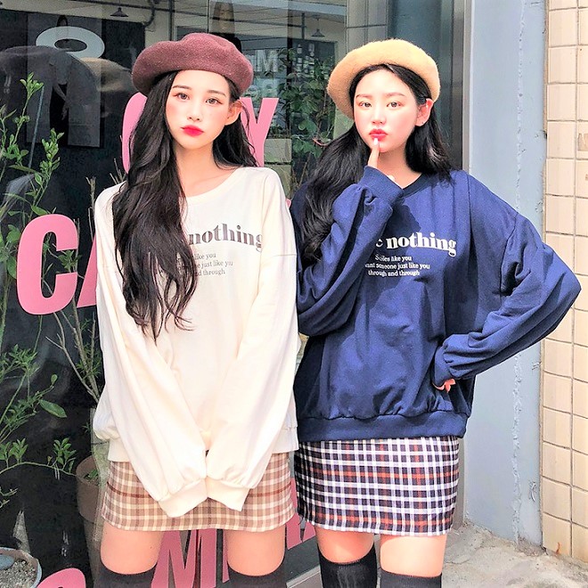 Icecream12 - Long-Sleeve Round-Neck Lettering Pullover - Navy/One Size