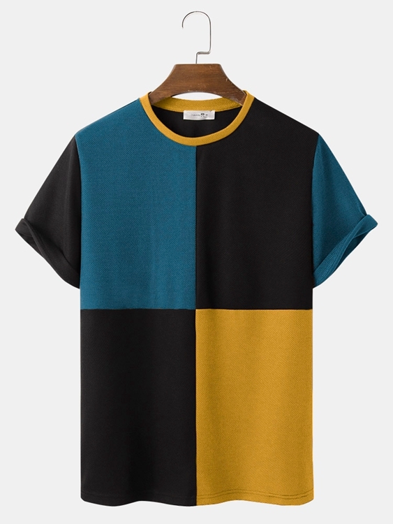 ChArmkpR Men Casual Color Block Patchwork T-Shirt