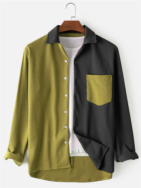 ChArmkpR Men Fashion Color Block Patchwork Button Design Shirt