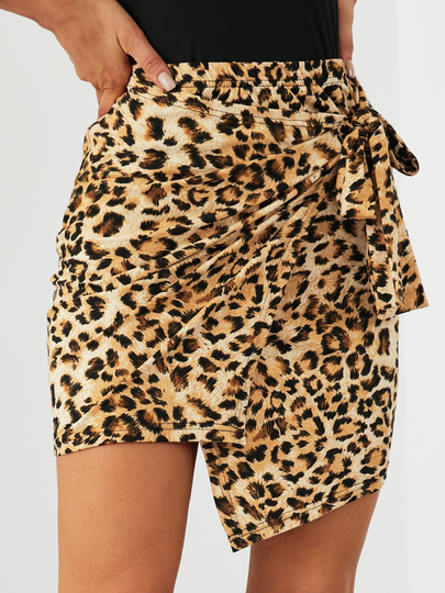 YOINS Leopard Tie-up design Mini Skirt
