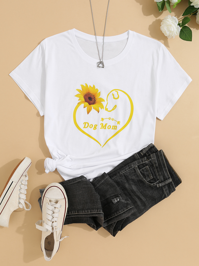BASIC Plus Size Crew Neck Graphic Short Sleeves Tee