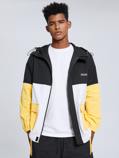Men Letter Color Block Patchwork Pocket Spliced Jacket