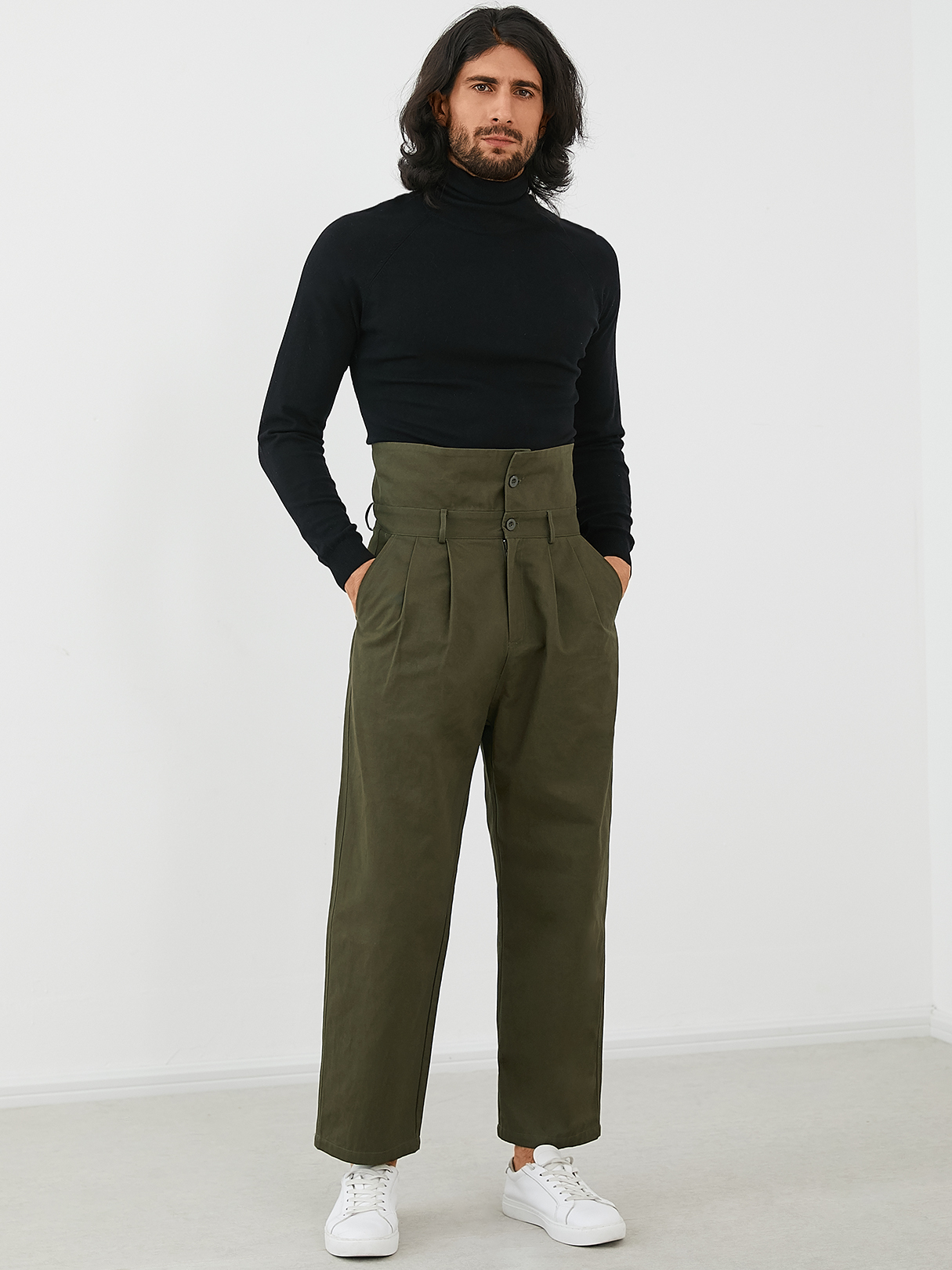 Men Vintage Fashion High Waisted Loose Casual Gurkha Pants